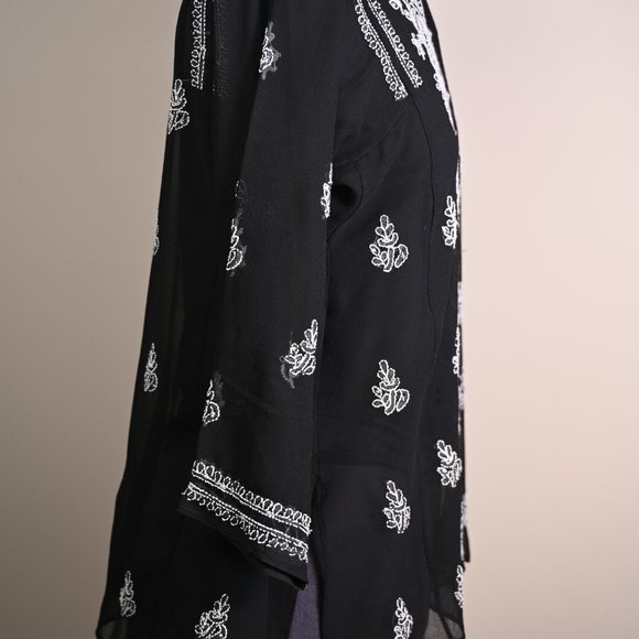 Sheer Black Embroidered Top with Sequins - Size M - Picture 4 of 5